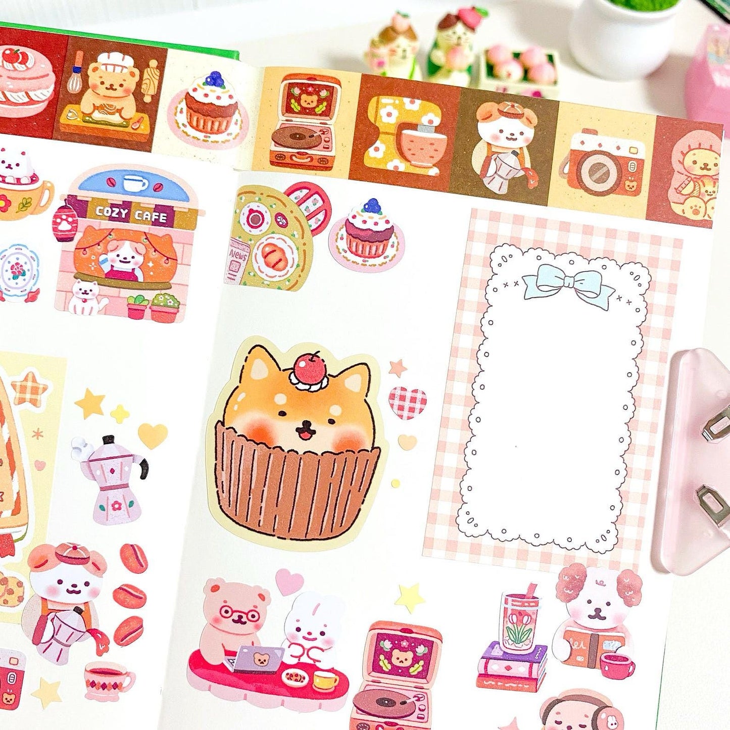 20 Scrapbook Sticker Set – Checked & Ribbon