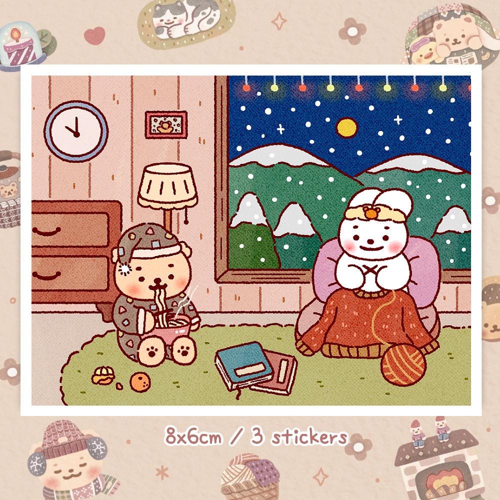 12枚のかわいいイラスト背景シール