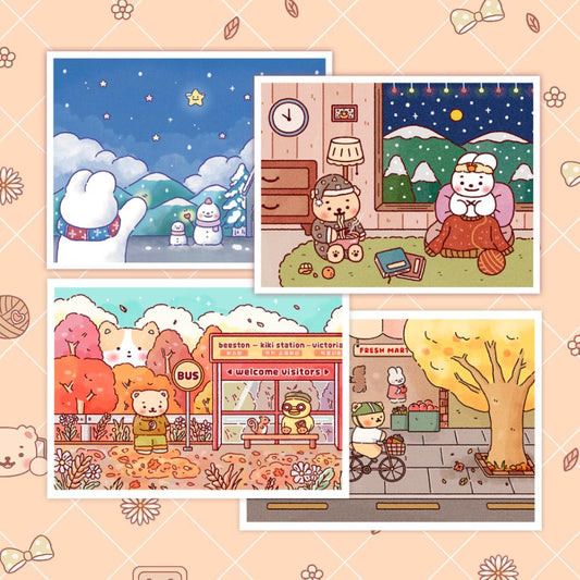 12枚のかわいいイラスト背景シール