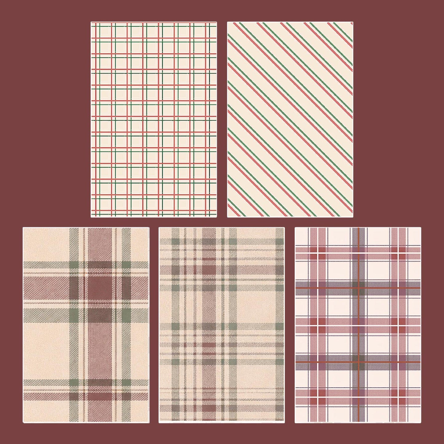 20 Scrapbook Sticker Set – Muted Earthy Checked Patterns