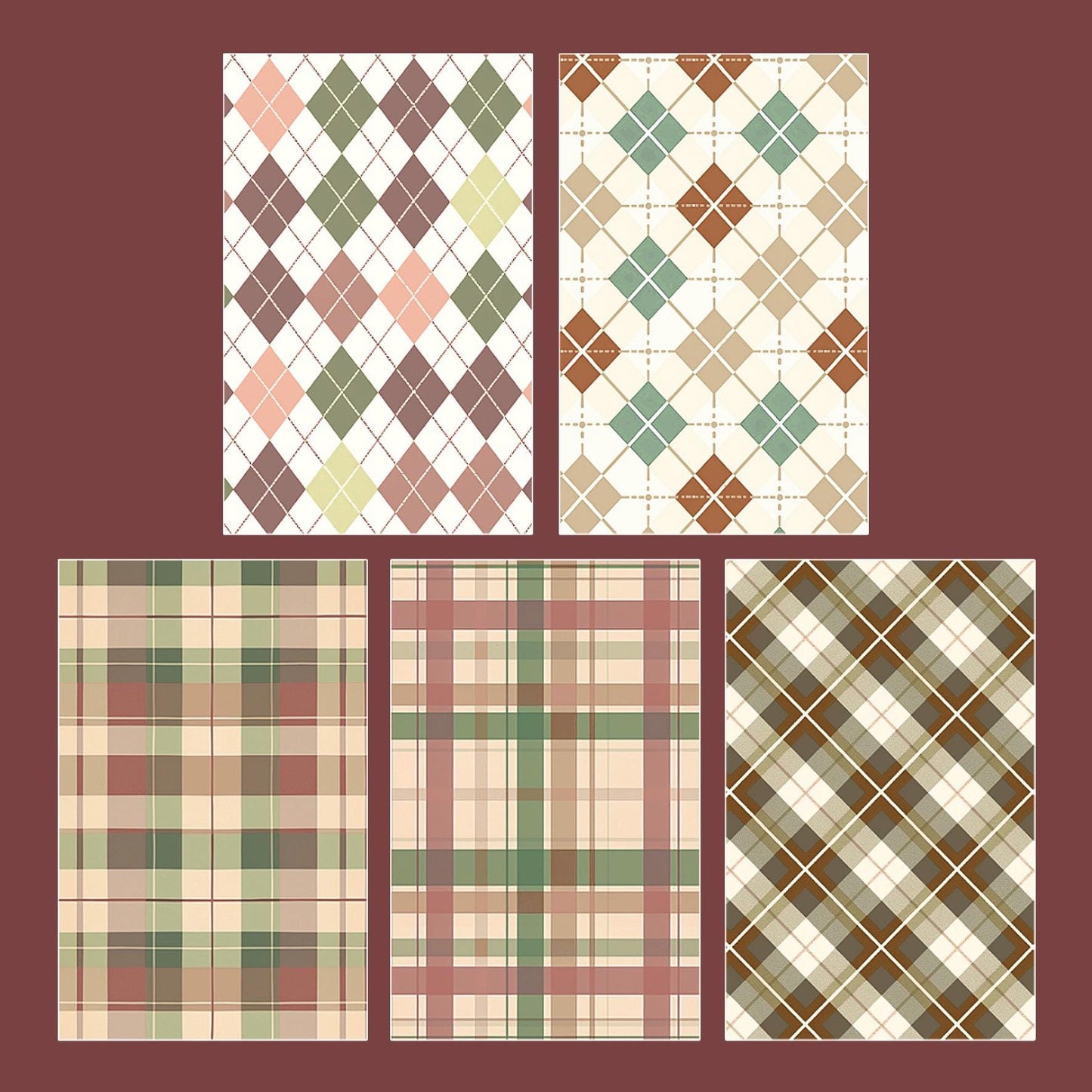 20 Scrapbook Sticker Set – Muted Earthy Checked Patterns