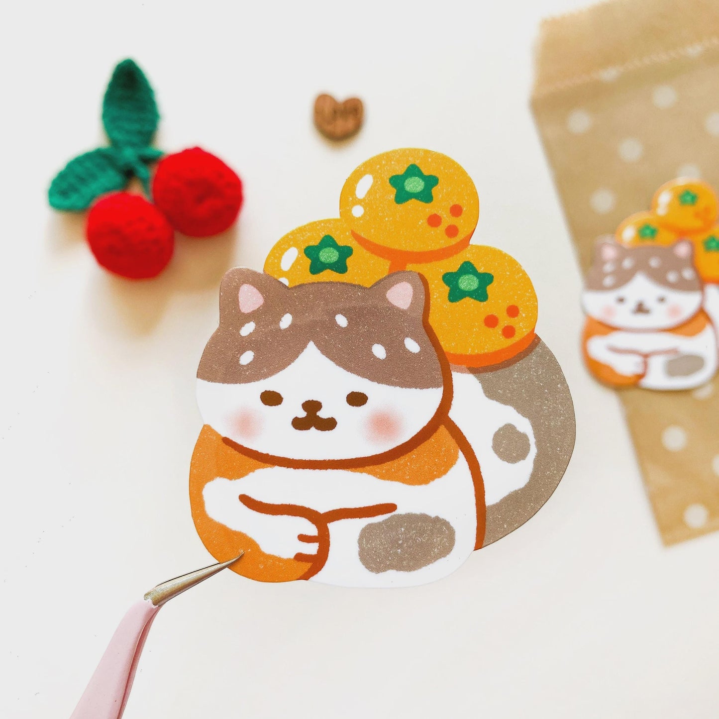 Cozy Satsuma Cat Vinyl Sticker
