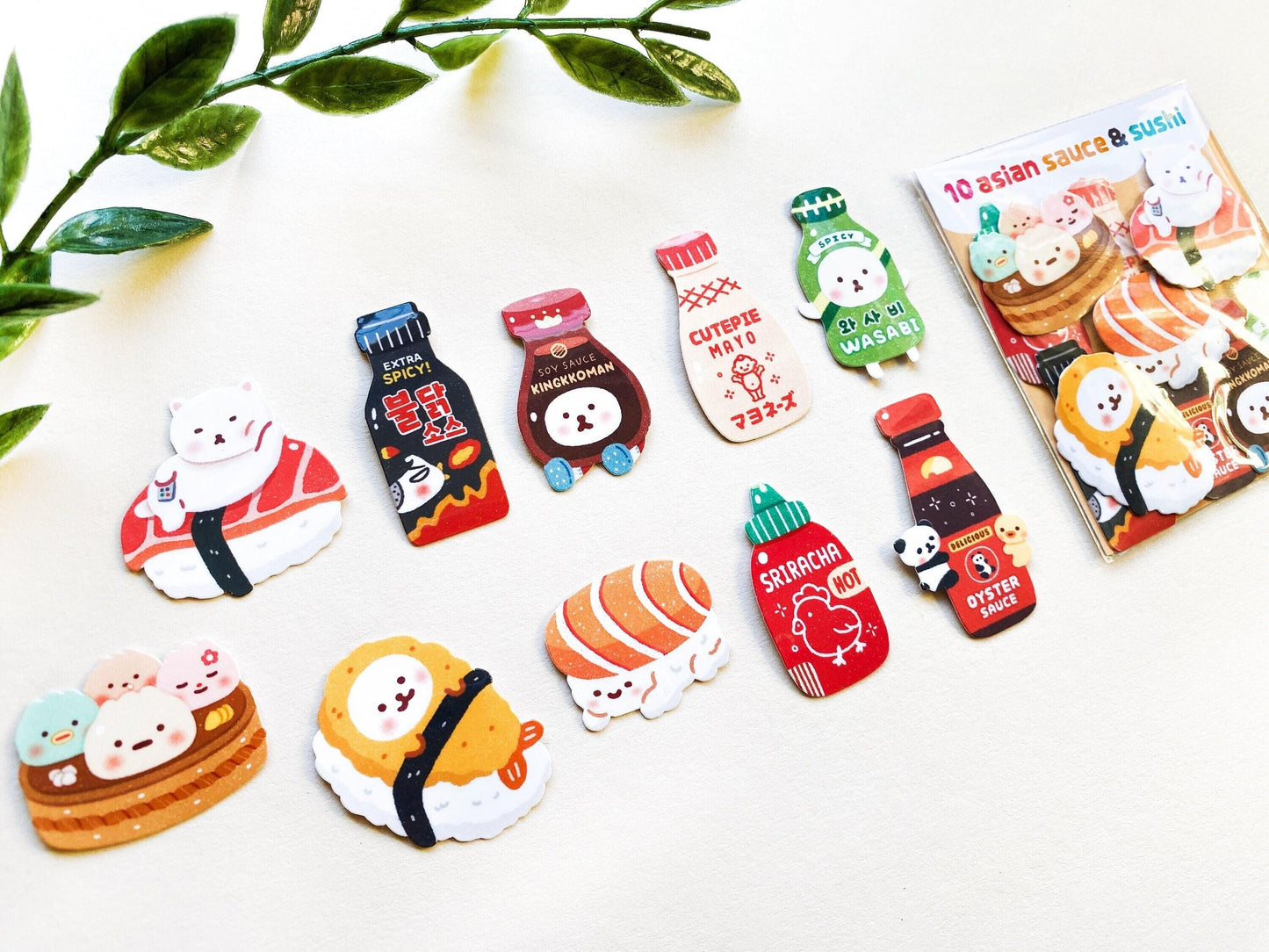 10 Asian Sauce & Sushi Sticker Pack