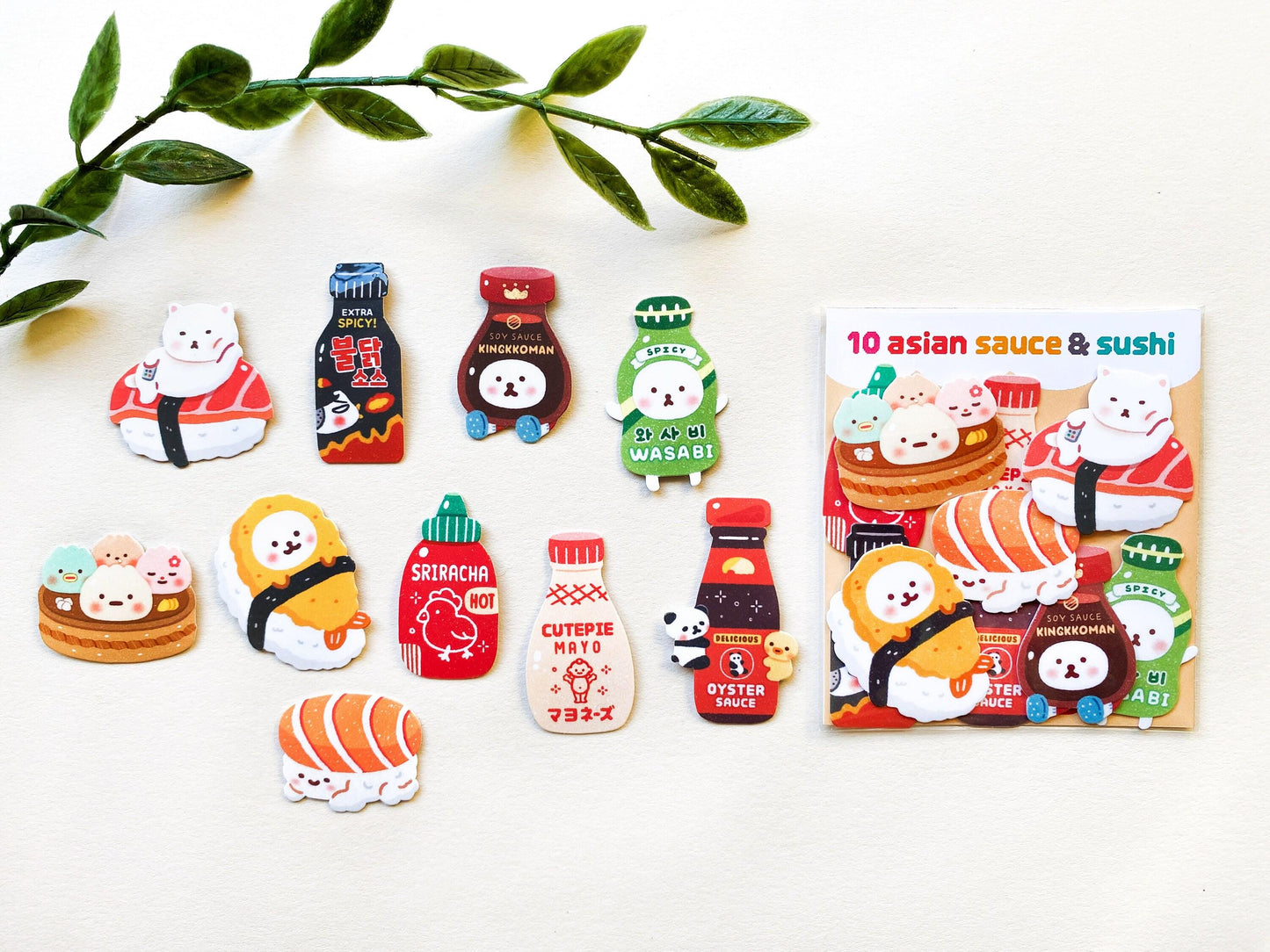 10 Asian Sauce & Sushi Sticker Pack