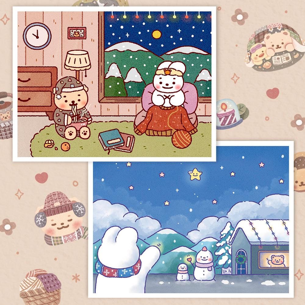 12枚のかわいいイラスト背景シール